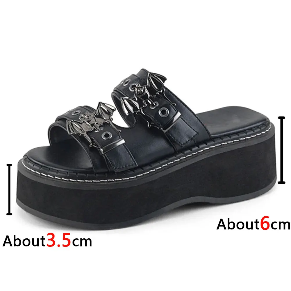 

2021 Brand Black Gothic Vampire Cosplay Comfy Sole Heels Summer Fashion Platform Sandals Shoes Women Slipper Outdoor Punk Sandal