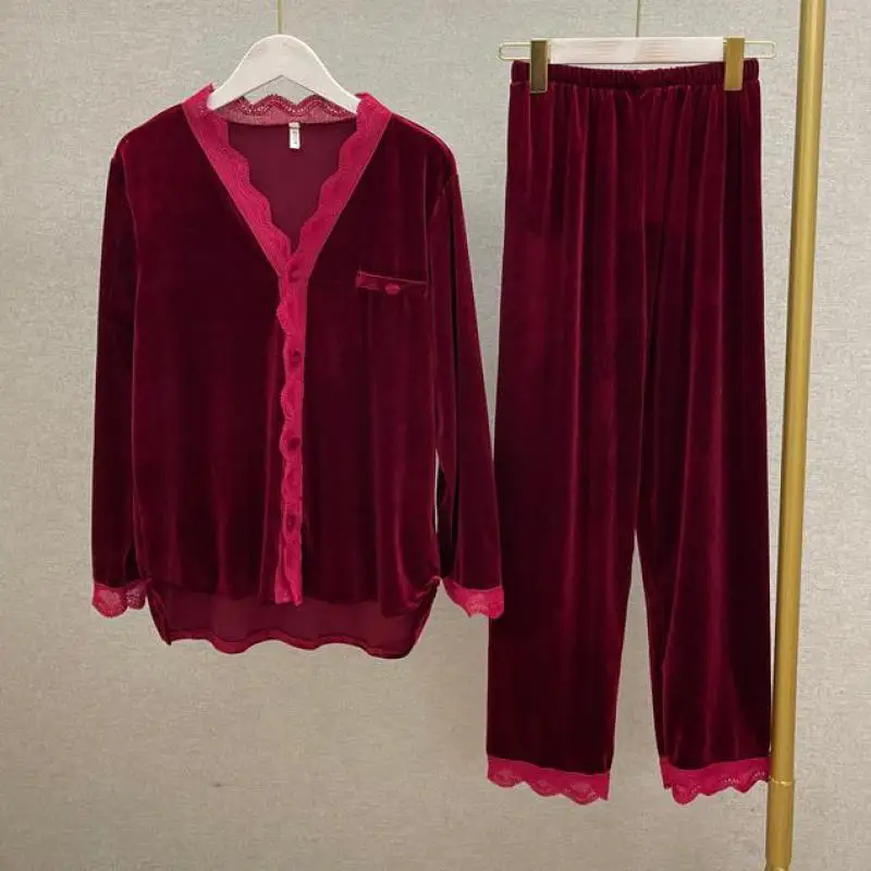 

Новый осенний кружевной комплект для сна, бархатная одежда для сна, интимное белье, Повседневная велюровая Пижама, ночная рубашка, Женская д...
