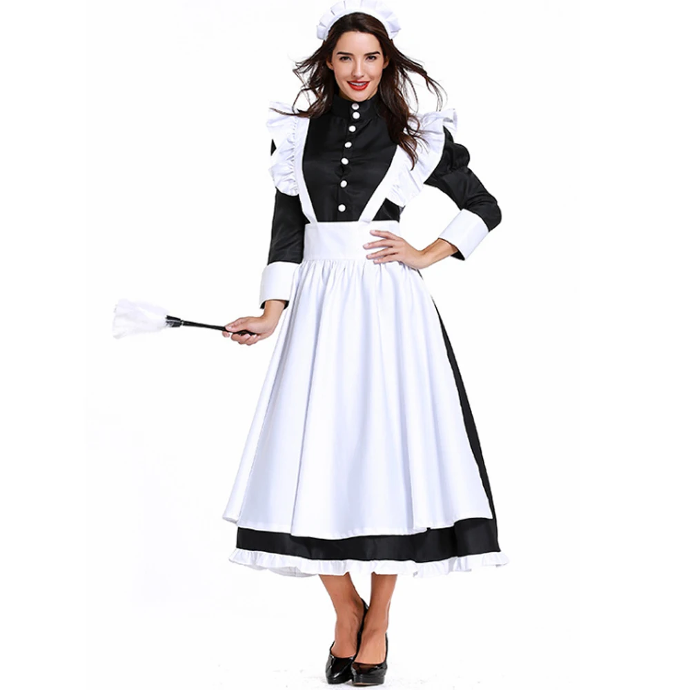 

British Style Housekeeper Women Long Dress Apron Set France German Servant Maid Cosplay Uniforms Halloween Costumes