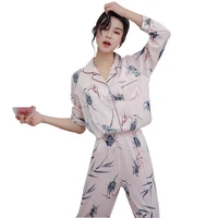 ladies pajamas silk thin print sweet and loose long sleeved pajamas casual and comfortable home service suit jjf0135