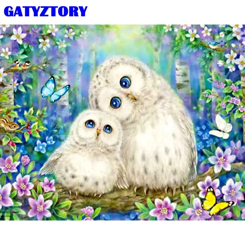 

GATYZTORY Framed Picture By Numbers Handmade Diy Gift For Kids Owl Animal Painting By Number 60x75 Drawing On Canvas Wall Arts