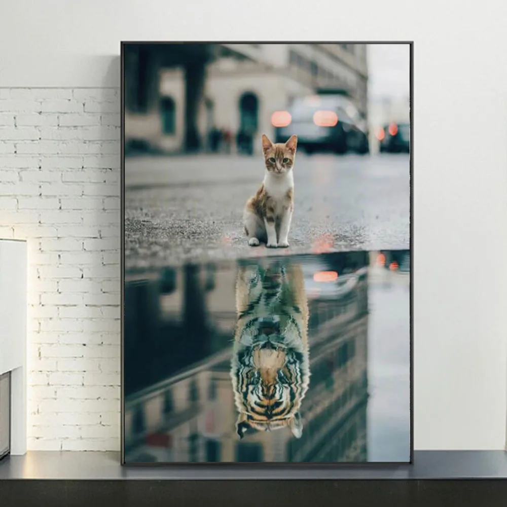 

Cat Shadow Lion or Tiger Canvas Painting Animal Posters and Prints Cuadros Wall Art Picture for Living Room Home Decoration
