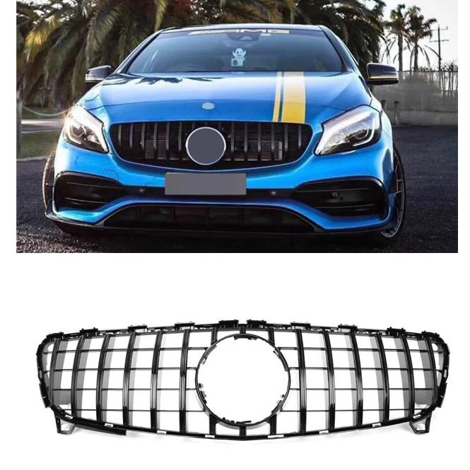 

For Mercedes Benz W176 A Class GTS grill ABS glossy Black Sports With/no Camera Front grills 2016-2018 2017
