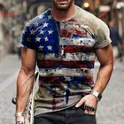 Мужская футболка с принтом американского флага, Повседневная модная большая свободная футболка с круглым вырезом, уличная одежда большого размера для мужчин, лето 2021