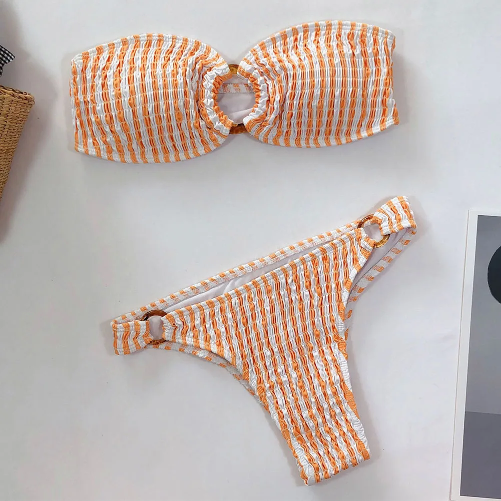 

Women Bandeau Bikini Swimsuits Off Shoulder High Waist Bathing Suit High Cut Swimsuits ASD88