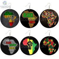somesoor black history month african map desgin wooden drop earrings afro faith power fist painted wood jewelry for women gifts