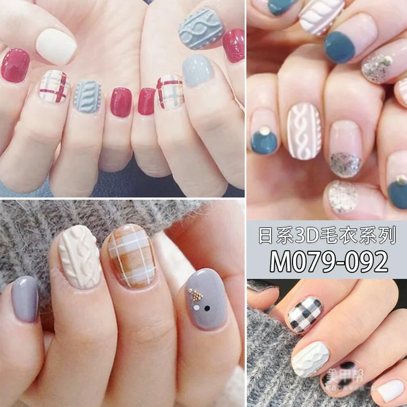 14 шт 3D дизайн зимний свитер серии наклейки для ногтей наборы Красочные полные