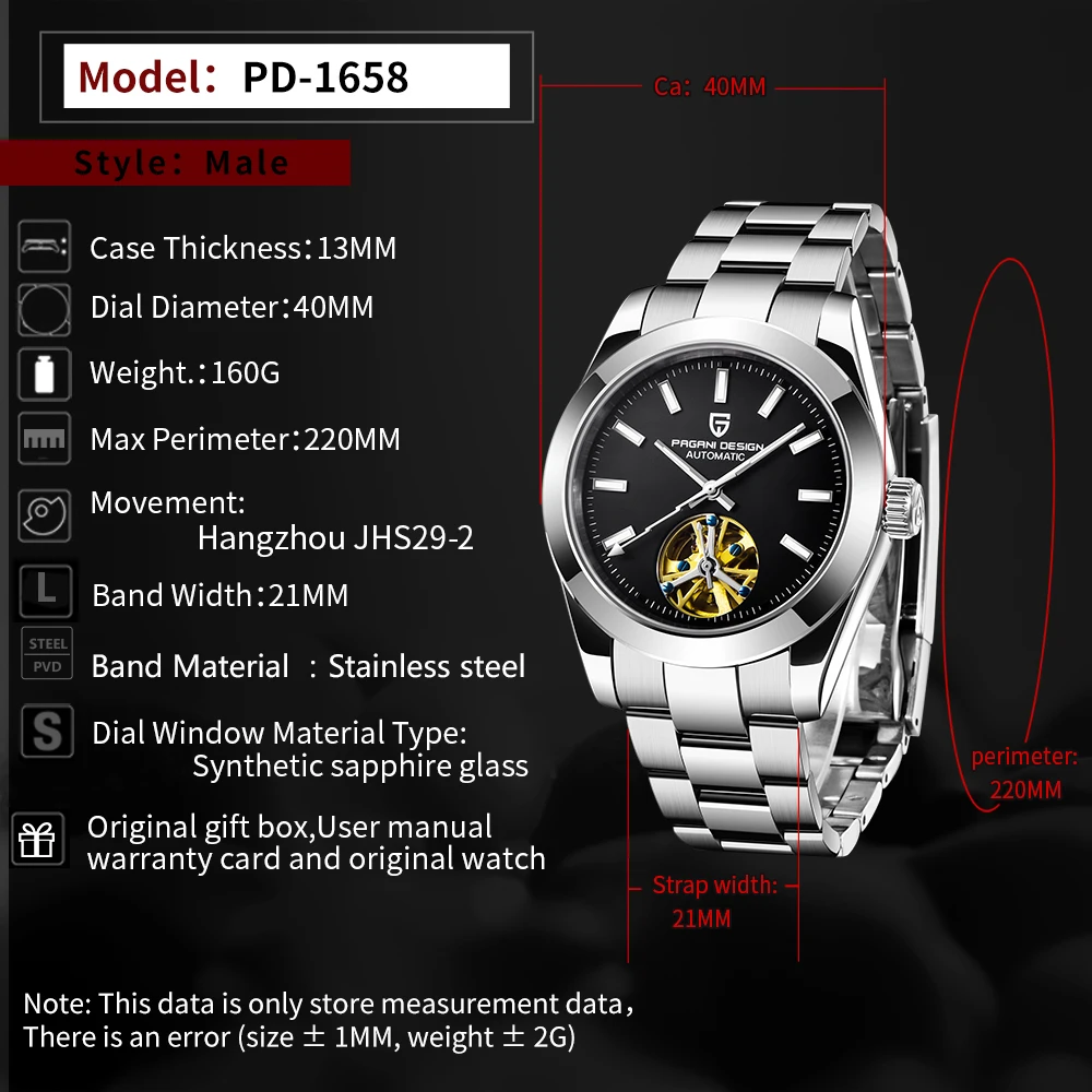 

PAGANI Design Men Automatic Watch Sapphire Luxury Mechanical Wristwatch Stainless Steel Waterproof Watch Men relogio masculino