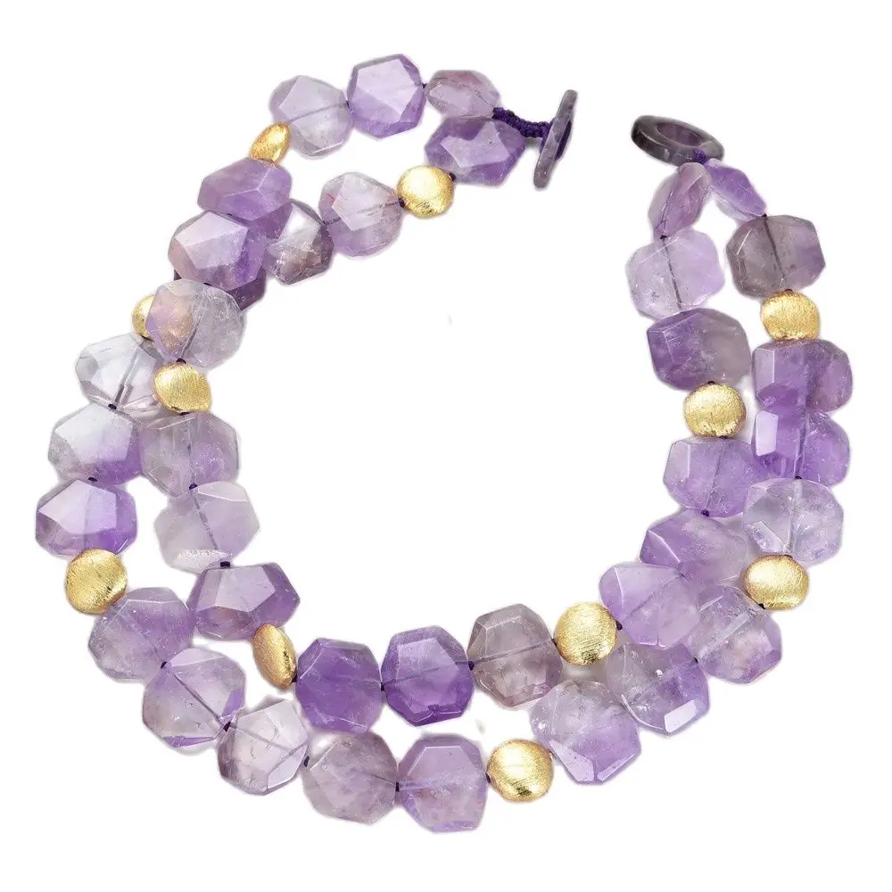 

GG Jewelry 2 Rows Natural Faceted Ametrines Slab Rectangle Nugget Gold Color Coin Necklace Ethnic for women