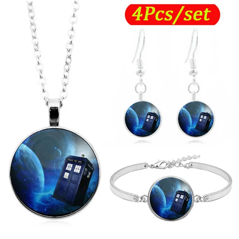 

Doctor Who Art Photo Jewelry Set Cabochon Glass Pendant Necklace Earring Bracelet Totally 4 Pcs for Women's Girl Fashion Gifts