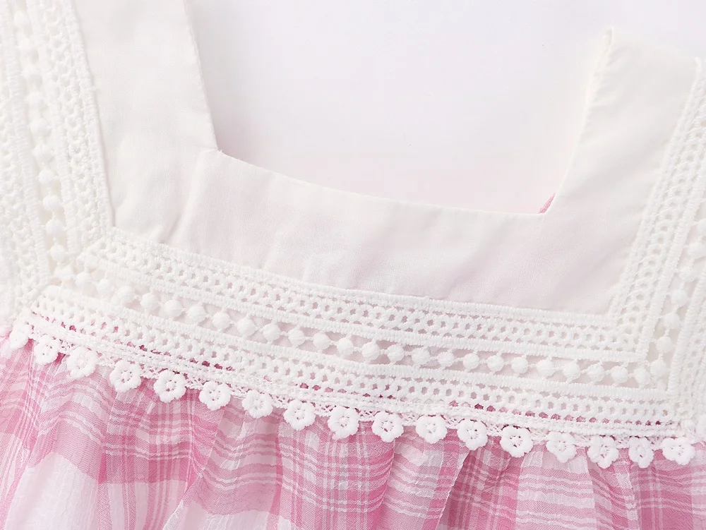 

Midoo Fairy 2021 Summer Girls Kids Children's Cotton Dress Plaid Lace Ruffles A-Line Cute Sleeveless Light Casual Clothes