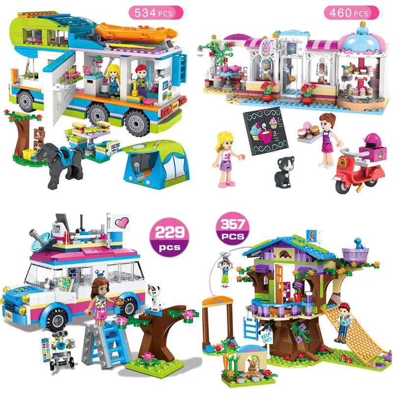 Friends Series Heart Lake City Girls Club Street Model Building Blocks Pink Cake Cafe Blue Camper Friend Toys Block Size Warning | Игрушки и