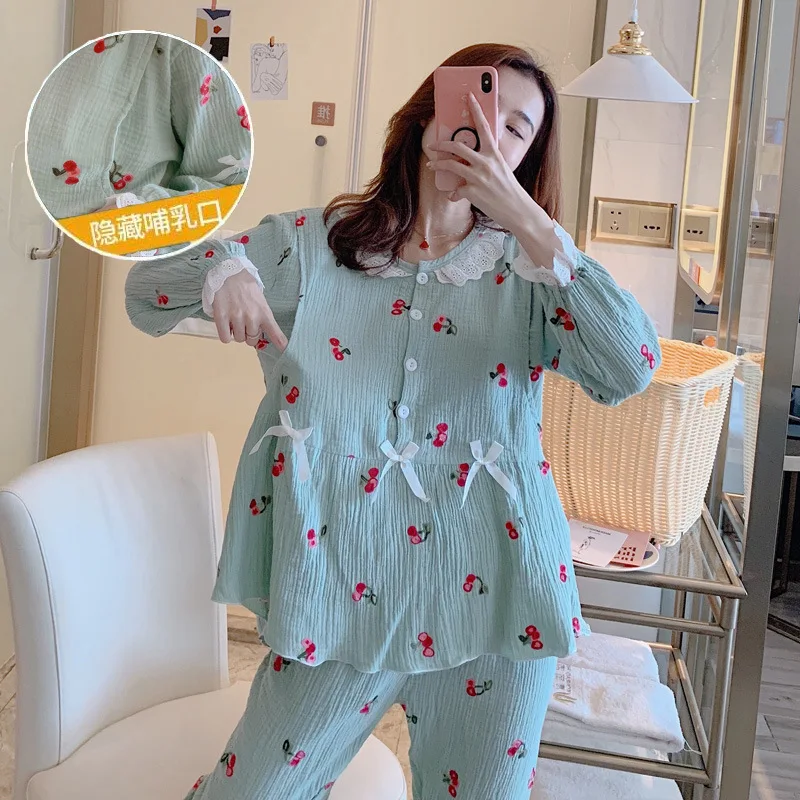 Fashion Floral Thin Gauze Cotton Maternity Pregnant Pajama Breastfeeding Sleepwear Postpartum Pregnancy Nightwear | Мать и ребенок