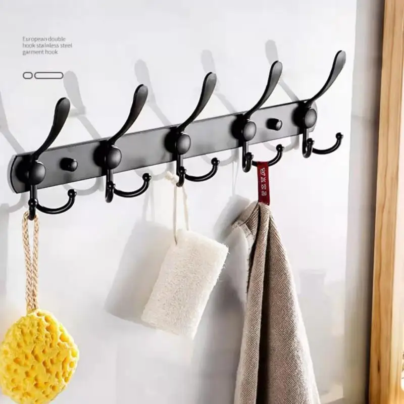 

Настенная вешалка для пальто, 5 тройных крючков, сверхпрочный металлический крючок из нержавеющей стали для пальто, шляпы, полотенец, кошель...