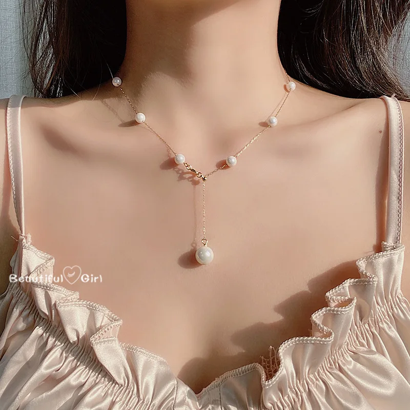 

2021 Fashion New titanium steel Chain Necklace Women Gold Color Long Necklace For Girl Jewelry Gift Pearl Collar Choker Gift