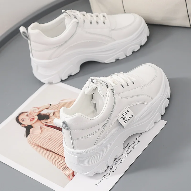 

Women Casual Athletic Shoes Chunky Sole Female Sneakers of Synthetic High Top Shoes White Color New Style 2021