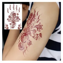 Tatuaje de Henna rosa roja para mujer, tatuaje de encaje, pegatinas de arte corporal para el pecho, tatuaje temporal, pulsera de cintura para chica, tatuajes Flash, flor