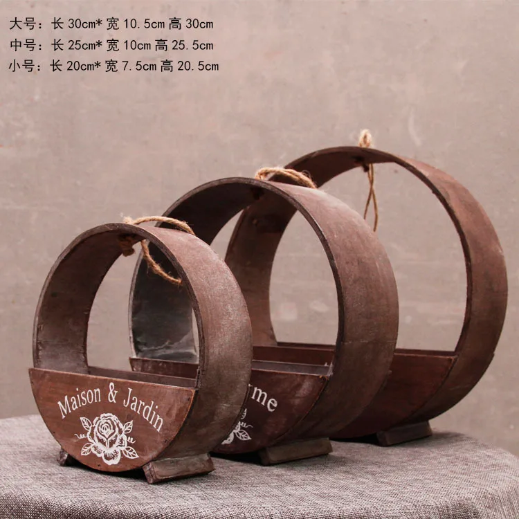 

Rustic home wall hanging decorative flower pots solid wood succulent flower making old hanging flower pots