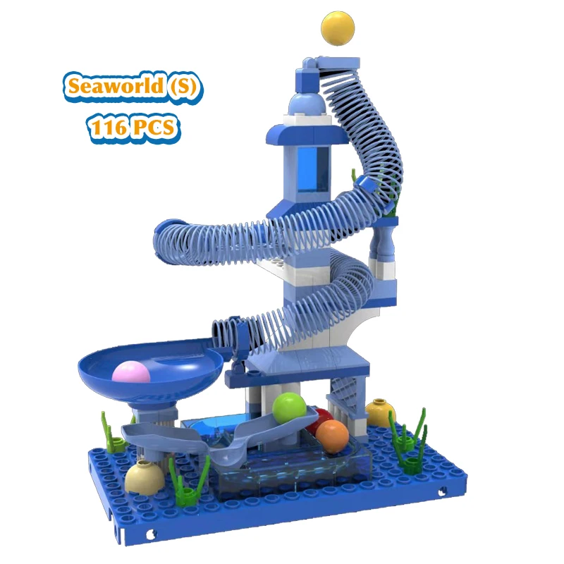 Детские блестящие 65-203 шт мраморные беговые дорожки Duplo DIY блоки игрушки строительные блоки весенние горки для детей мальчик девочка подарок на день рождения - Цвет: seaworld(s)