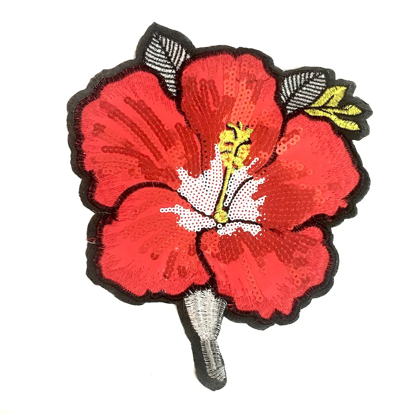 1 шт. Большая красивая нашивка с блестками и красными цветами аппликация нашивки