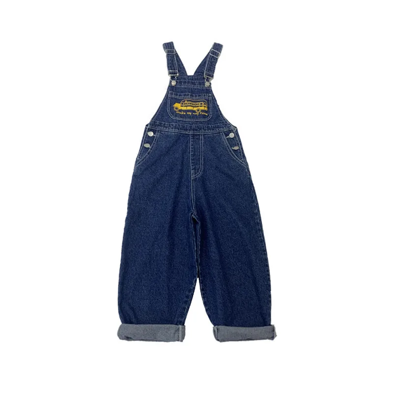 

Boys and girls denim overalls 2021 spring new tooling children's loose high waist one-piece pants