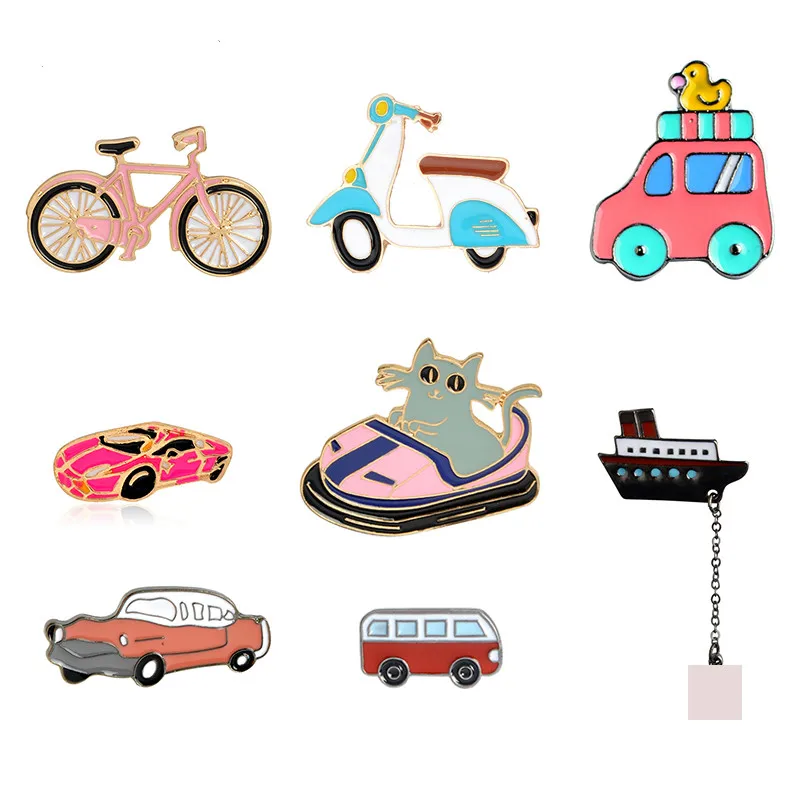 

Bargain Price Transportation Collection Enamel Pin Cartoon Bike Car Bus Boat Motorcycle Brooch Lapel Button Badge Funny Gift Kid