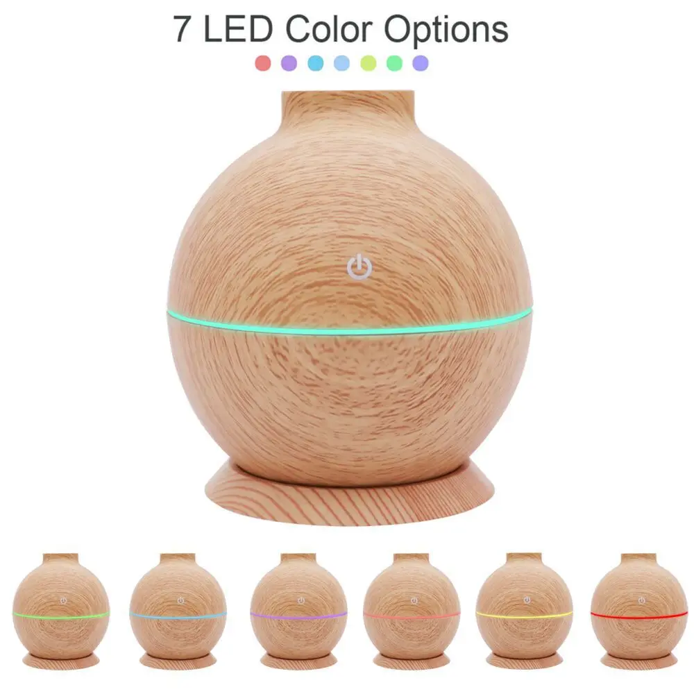 

Aromatherapy humidifier Flat mouth Mini peach wood pattern household office desktop130ml USB charging seven color lights