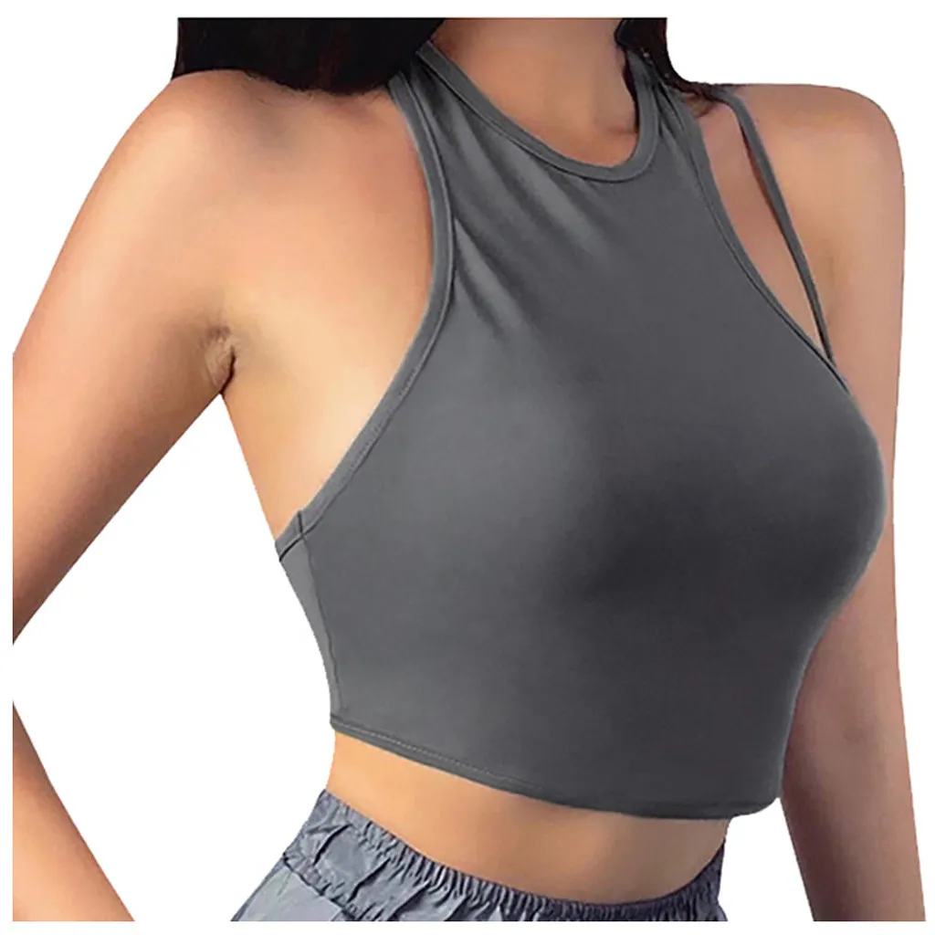 

Women's Round Neck Slim Irregular Cut Back Sports Small Vest Top Summer Top Solid Sleeveless Short Sports Tops Blouse 2021 New