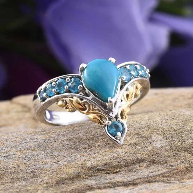 

Fashion Water Drop Blue Rhinestone V Shaped Finger Rings for Women Boho Jewelry Gold Party Anillos Mujer Z4M403