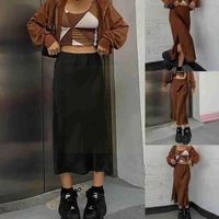 hot new ladies slit street hipsters high waist slits waist thinlong style straight casual high female ladies skirt office s x1l2