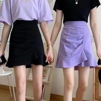 2021 spring and summer new womens irregular fishtail skirt high waist thin a line skirt black short skirt