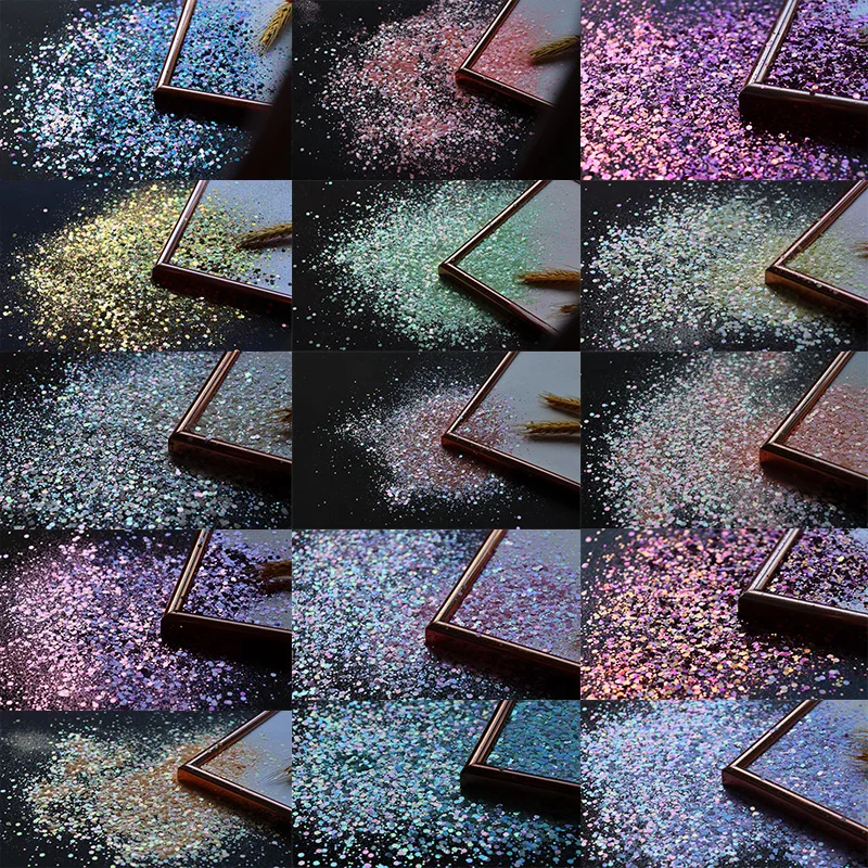 

New!!!50G/Bag 15 colors chameleon sequins -Holographic Glitter Powder Nail Art Decorations 3D Design Laser Sequins#1bag