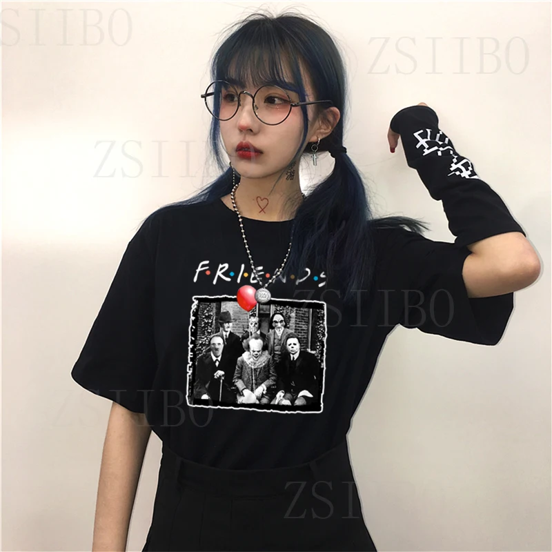 Пенни Вайз Майкл Майерс Джейсон персонаж ужасов Хэллоуин друг ТВ шоу печать футболка Женская Плюс Размер Повседневная клоун террор Топы