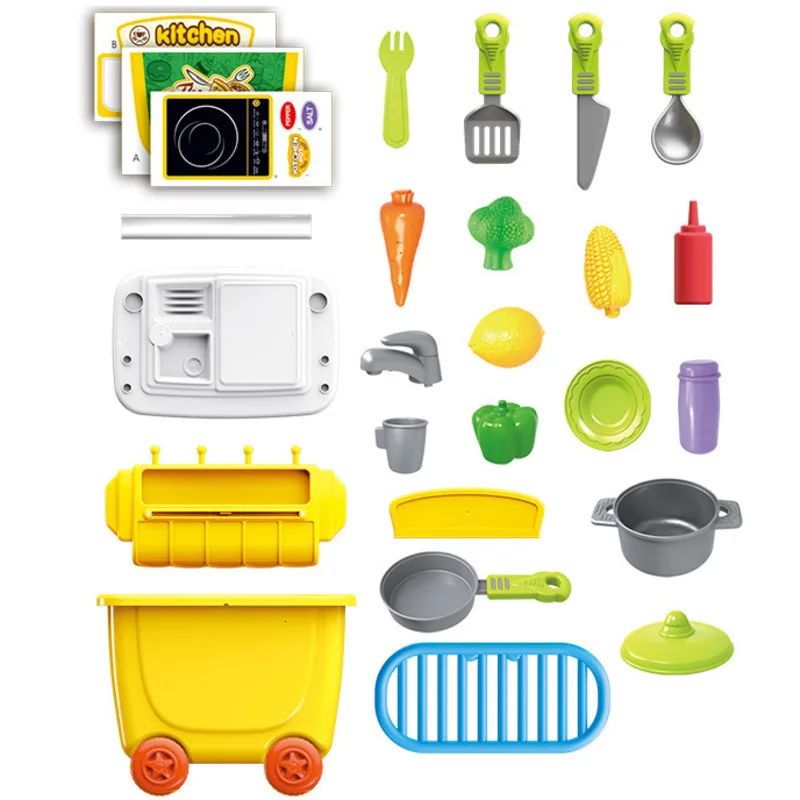 Children Pretend Play 34pcs/Set Trolley House Booth Educational Toy Super Funny Mini Role Play Toys Kitchen Workbench Bauble