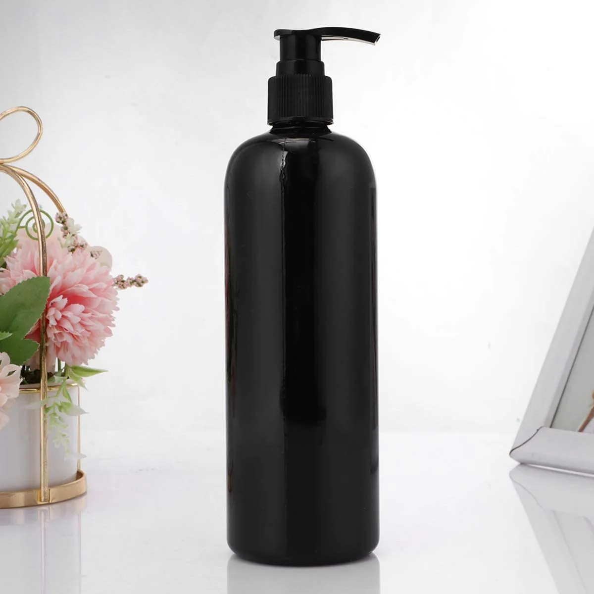 

4Pcs Pump Bottle Black Dispenser Bottle For Bathroom Kitchen 21.5x6.5x6.5cm PET