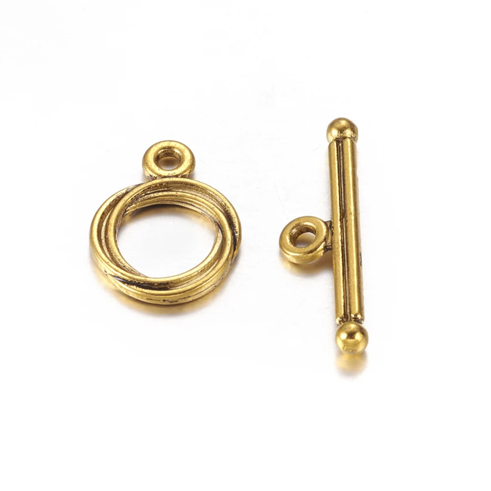 

20 комплектов застежек из сплава в тибетском стиле, античное золото, блестящее кольцо: 17x13 мм, стержень: 24x3 мм, отверстие: 2 мм