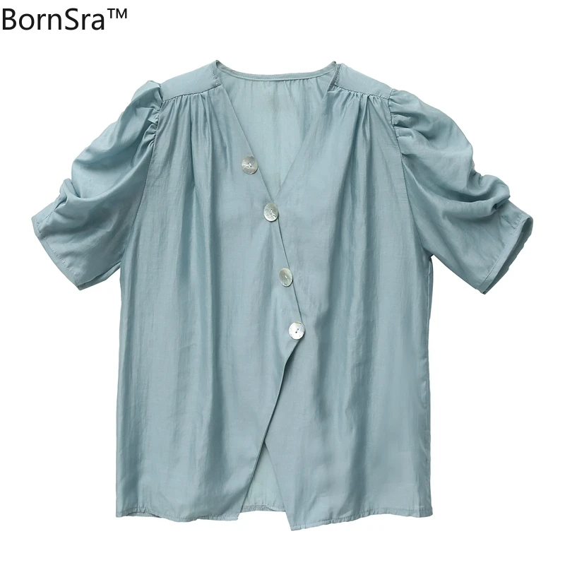 

Bornsra 2020 Summer Bubble Sleeve Shirt Female Summer Snow Spins Unlined Upper Garment Contracted Loose Slim Woman Blouse