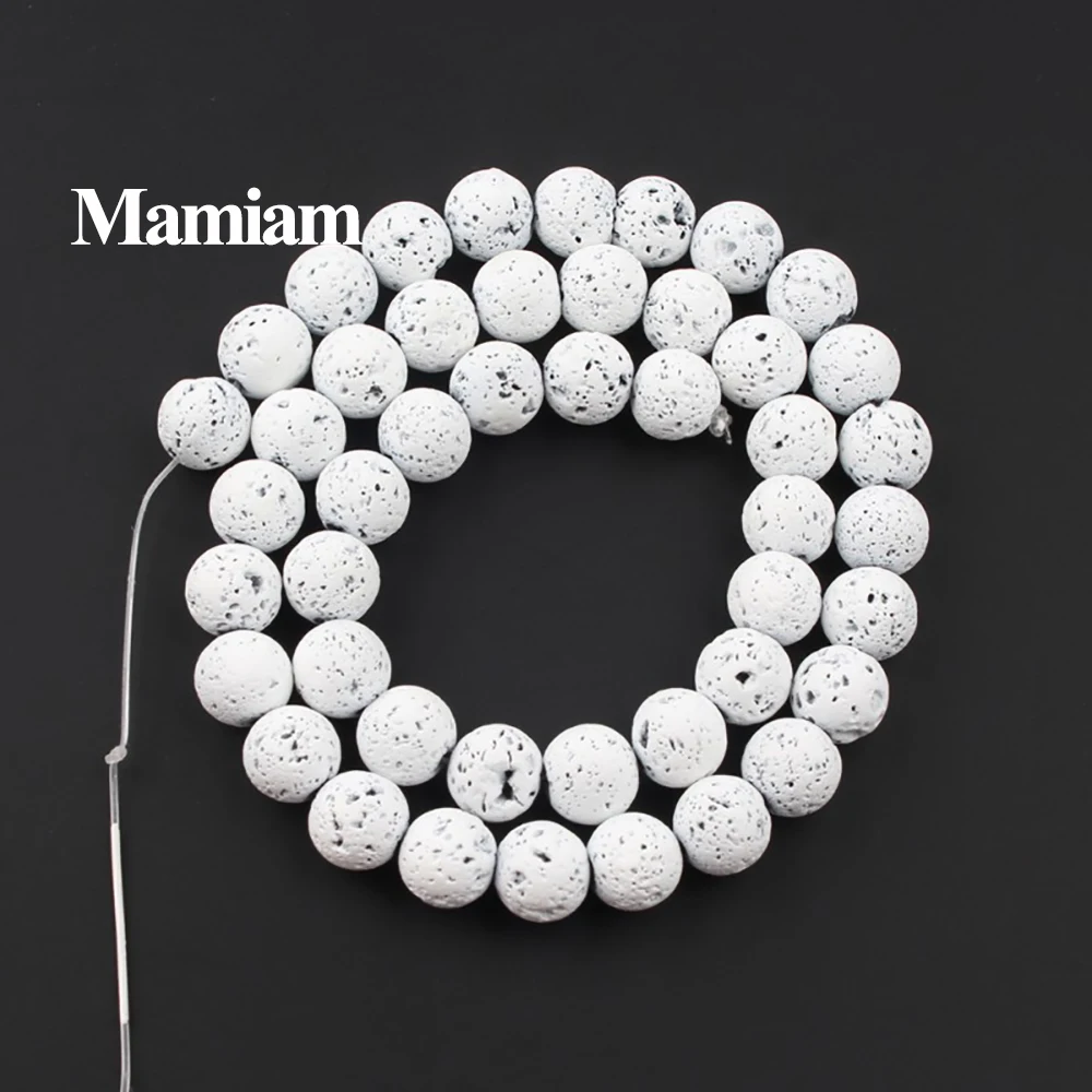 

Mamiam Natural White Volcanic Rock Lava 6-10mm Smooth Round Beads Stone Diy Bracelet Necklace Jewelry Making Accessories Design