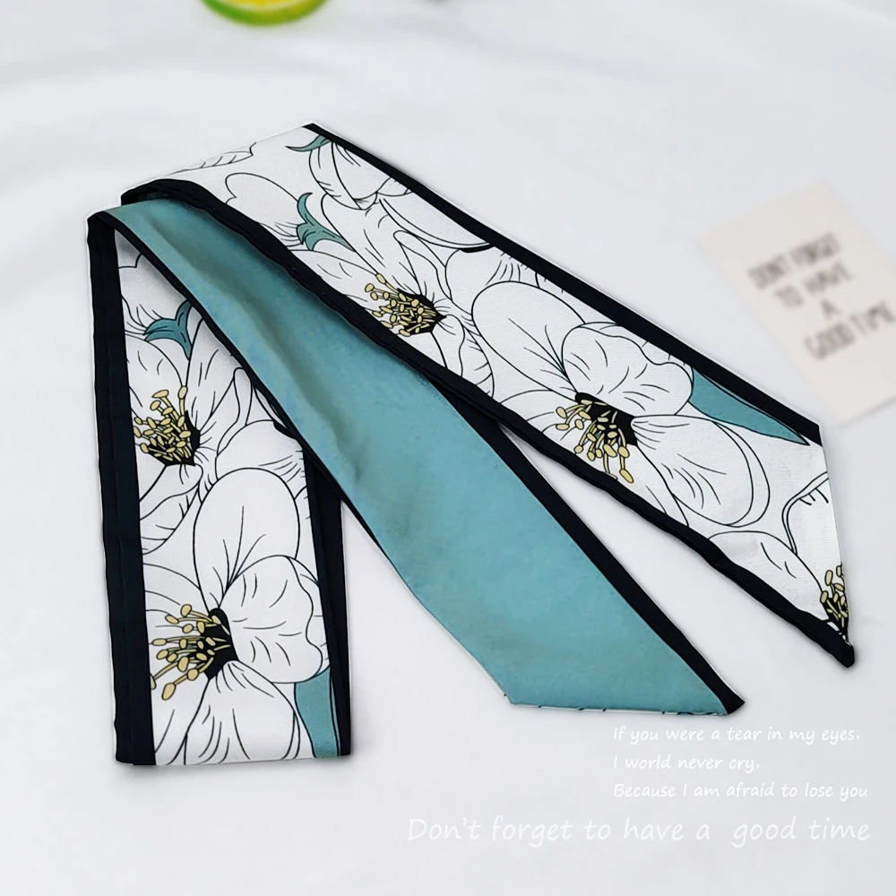

Women Silk Scarf Bag Skinny Scarves Design Wrist Ribbon Horsetail Hair Band Neckerchief Bow Headband For Ladies SJ01