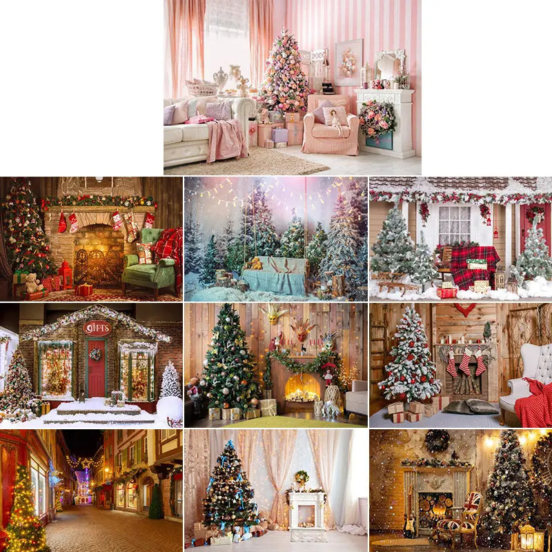 

Фон для фотографирования детей с изображением рождественской вечеринки зимней снежной елки