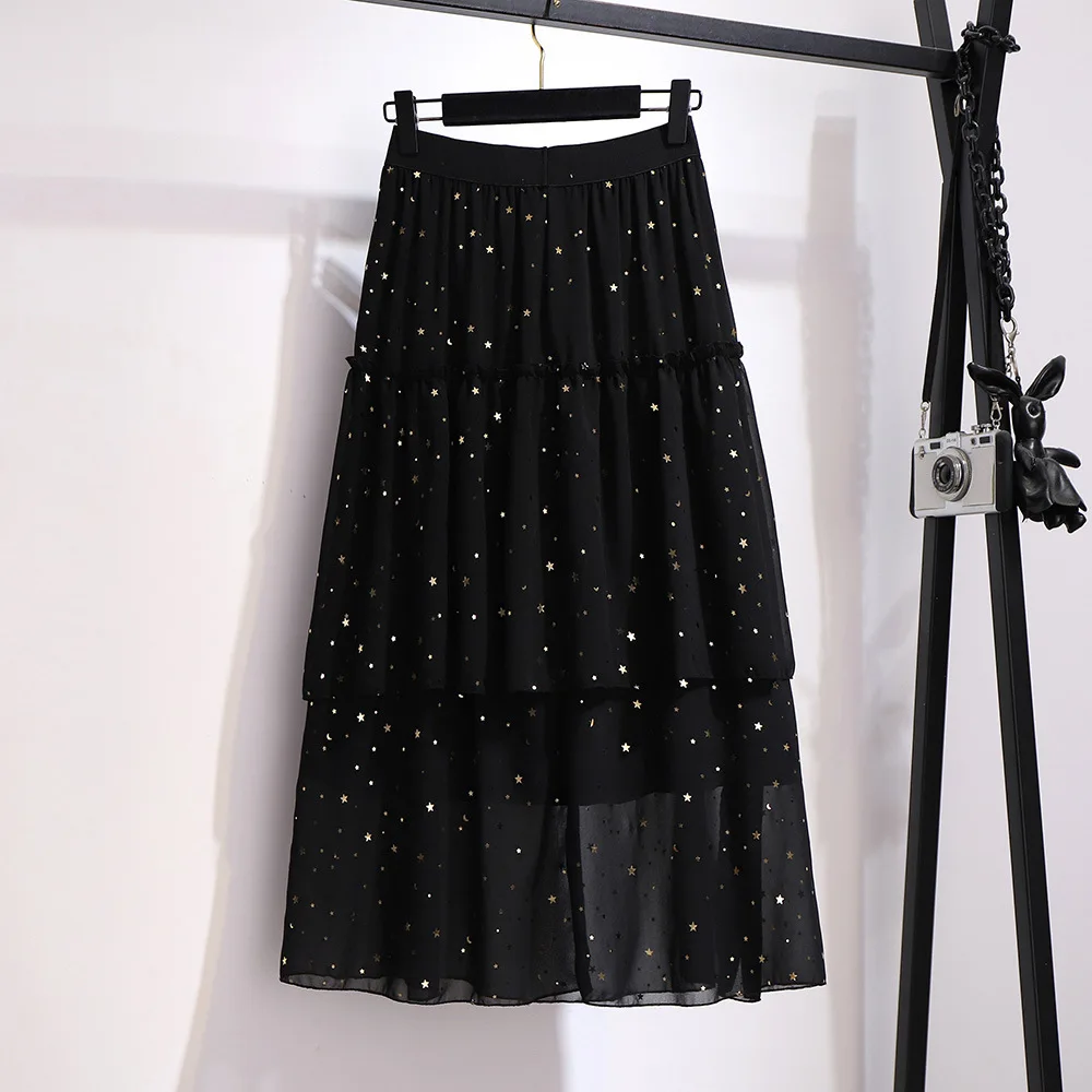 Женская шифоновая юбка с пентаграммой размера плюс Повседневная плиссированная