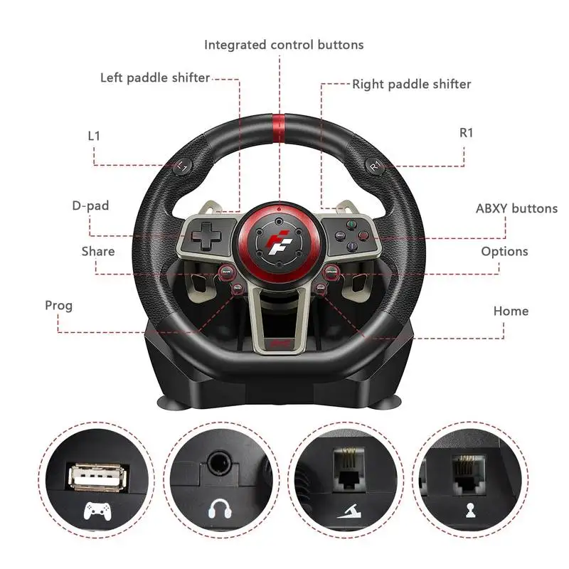 Volante pc Gamepad Controller Gaming Steering Wheel 900° Racing Video Game Vibration For PC/PS3/PS4/Xbox-One/Xbox 360/N-Switc |