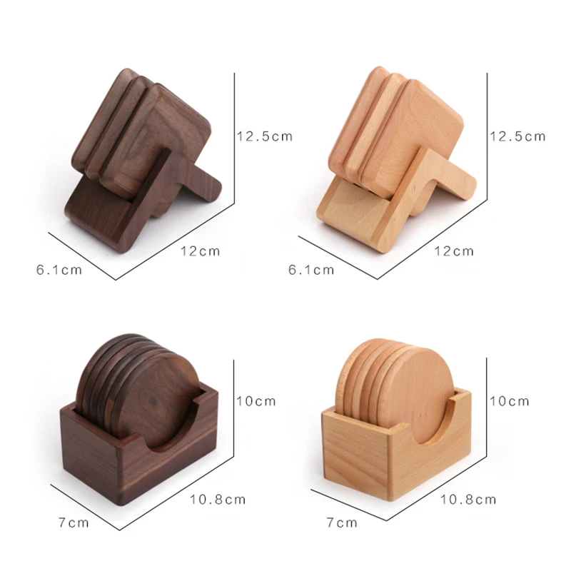 6 шт./компл. черный орех/буковая древесина для кофе с рамкой Qquare круглая чайная