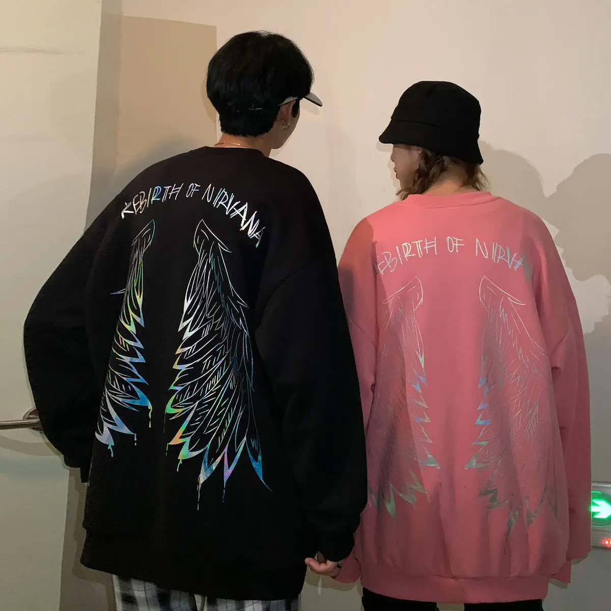 

oversize 2020 Autumn Reflective Article Men's Sweatshirt Woman Casual Hoodies Fashion Korean Streetwear Couple Clothing