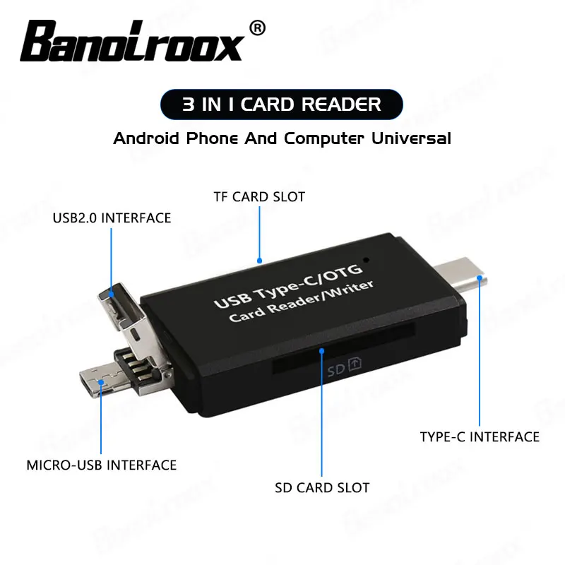 Banolroox OTG Устройство для чтения карт Micro USB Type-C SD |