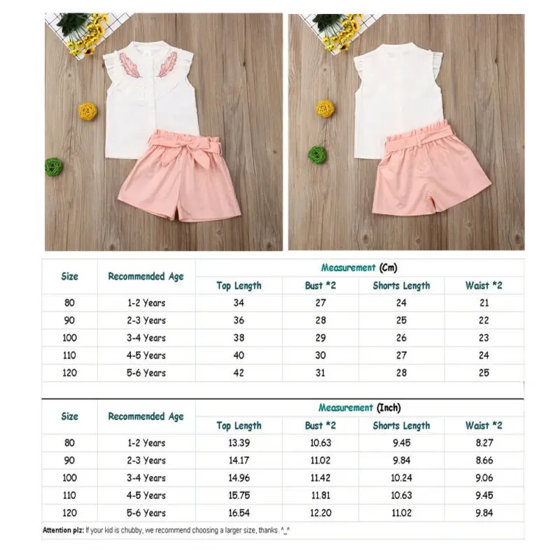 2 шт. детские шорты с цветочным принтом и поясом без рукавов|Комплекты одежды для