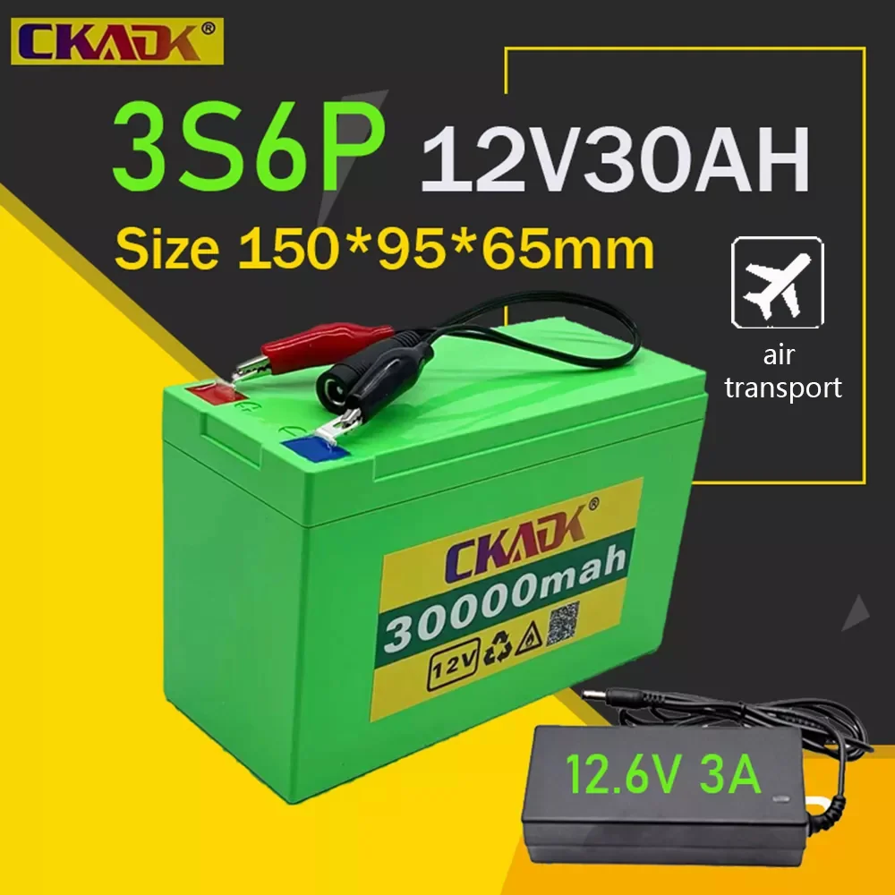 

12V 30Ah 18650 lithium battery pack 3S6P built-in high current 20A BMS sprayer, trolley, solar children's electric car battery