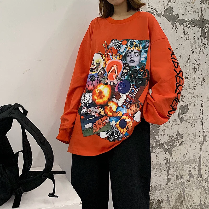 

Vintage Long-Sleeved t-Shirt Women 2021 New Style Korean Wild Hip-Hop Punk Nightclub Queen Aesthetic Clothes