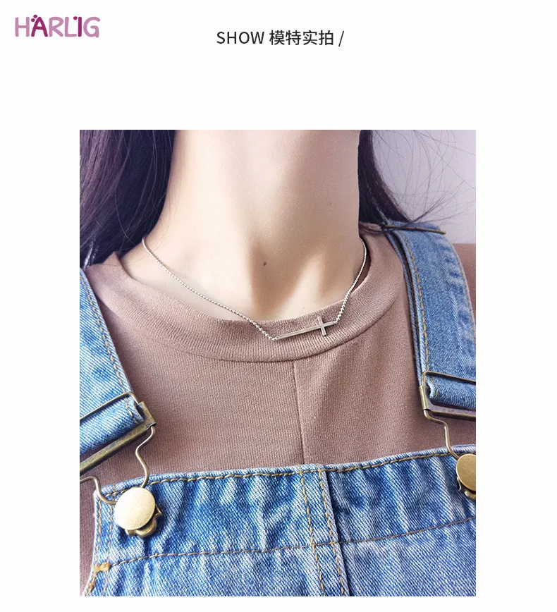 

Harlig sterling silver S925 silver color pendant cross necklace for women allergy free fashion jewelry trendy style