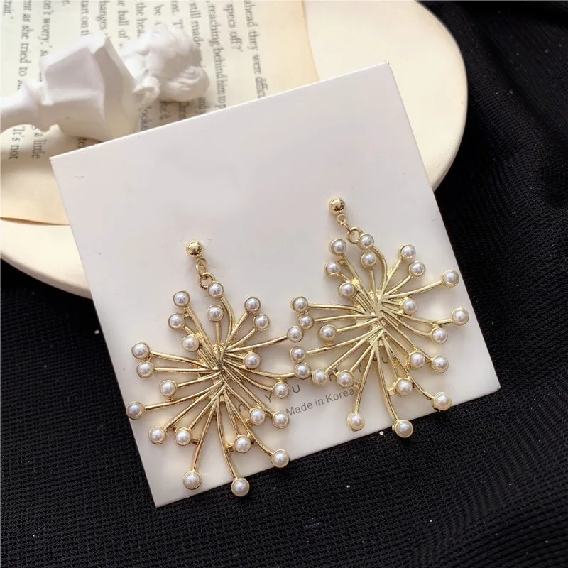 

Gold Metal Peal Snowflower Pendant Earrings for Women for Wedding party Jewelry